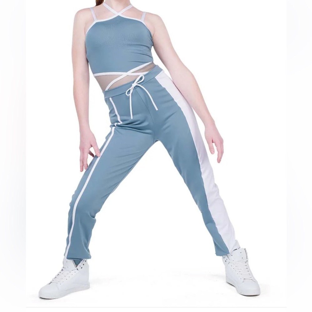 Teal Blue White Crisscross Jumpsuit Medium